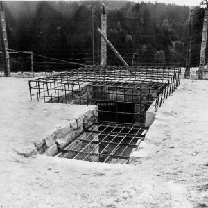 De helling die naar het crematorium van concentratiekamp Flossenbürg in Duitsland leidde. 800 Duitse SS-troepen hielden toezicht op dit kamp, dat in 1939 werd geopend. Volgens in het kamp gevonden documenten werden hier 54.890 mannen en meer dan 10.000 vrouwen gevangen gehouden. In de 14 maanden voorafgaand aan 20 april 1945 stierven 14.000 gevangenen aan uitputting, ondervoeding, mishandeling en diverse ziekten. De gevangenen werkten in steengroeven en in een nabijgelegen Messerschmitt-vliegtuigfabriek. Op 20 april 1945 werden 15.000 gevangenen weggevoerd. Degenen die de mars niet konden bijhouden, werden langs de weg vermoord. Ongeveer 2.000 mensen bleven achter in het kamp toen de Amerikaanse troepen arriveerden. Onder degenen die naar verluidt in het kamp gevangen hebben gezeten, bevonden zich Kurt von Schuschnigg, voormalig kanselier van Oostenrijk, Leopold, koning der Belgen, prins Albrecht van Beieren en Hjalmar Schacht, rijksminister van Financiën.