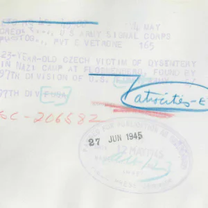 23-jarig Tsjechisch slachtoffer van dysenterie in Nazikamp Flossenbürg, aangetroffen door de 97ste Divisie van het Amerikaanse Eerste Leger.