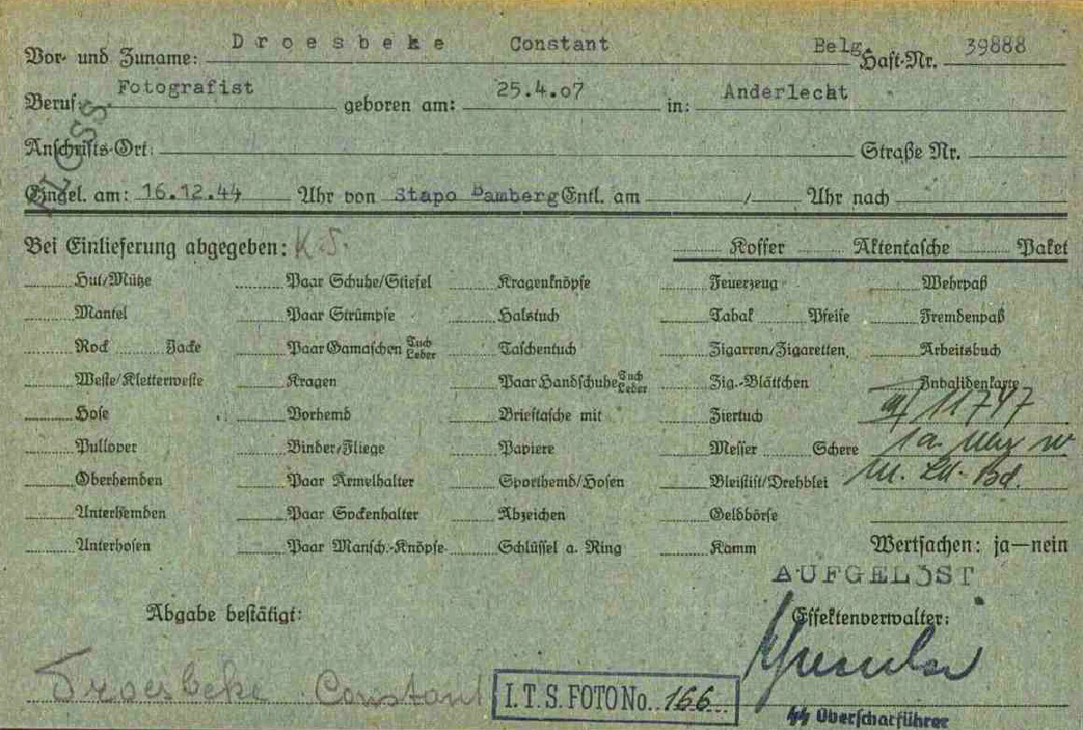 Inschrijvingsfiche KZ Flossenbürg: Droesbeke Constant 39888
