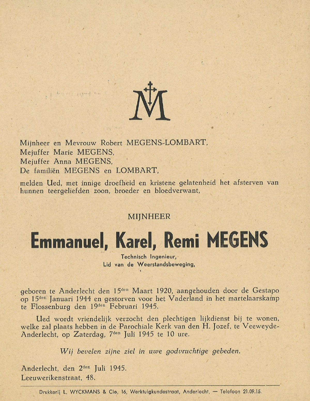 Doodsbrief Emmanuel Megens