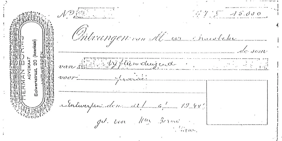 bewijs van storting 15.000 frank