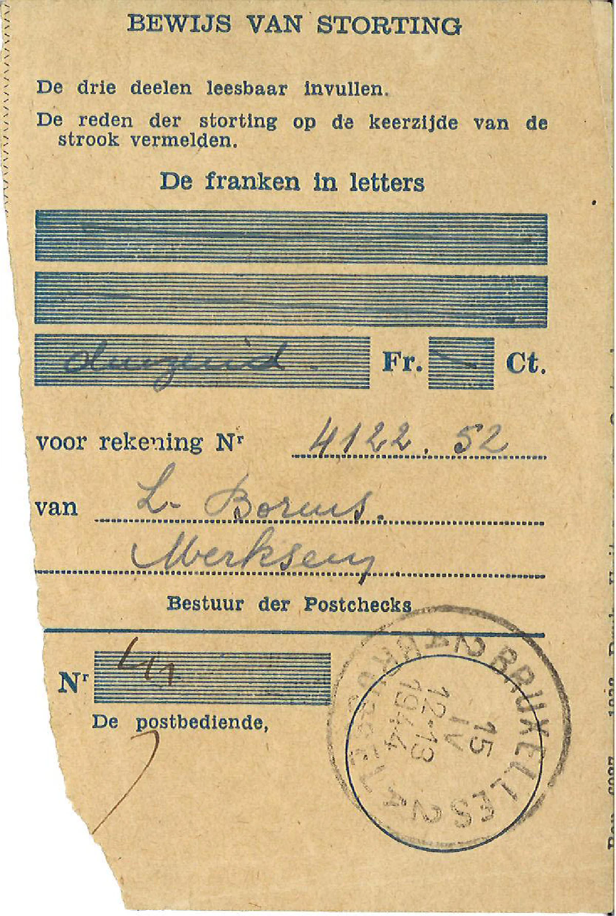 bewijs van storting 1000 frank